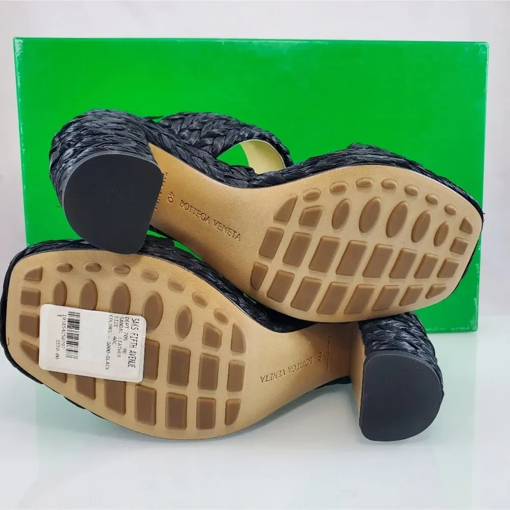 NEW$1,550 Bottega Veneta Trinity Braided Raffia Two-Band Platform Sandals Sz 10